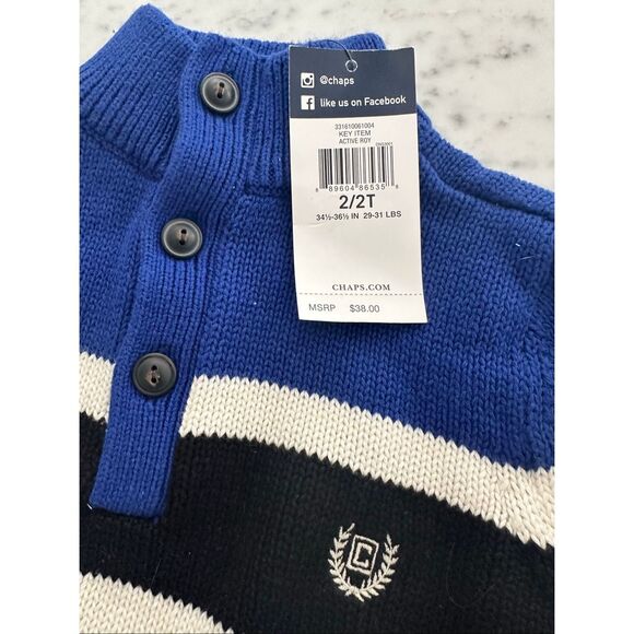 Chaps 1/4 button Pullover Boys Sz 2t Sweater blue NWT - Picture 2 of 4